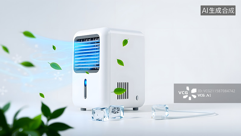【AI数字艺术】夏天大暑节气的吹风扇场景插图图片素材