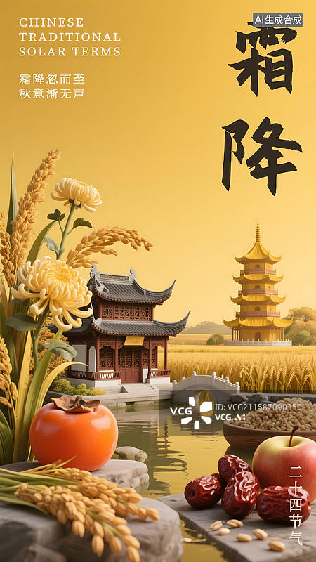 【AI数字艺术】二十四节气霜降丰收海报图片素材