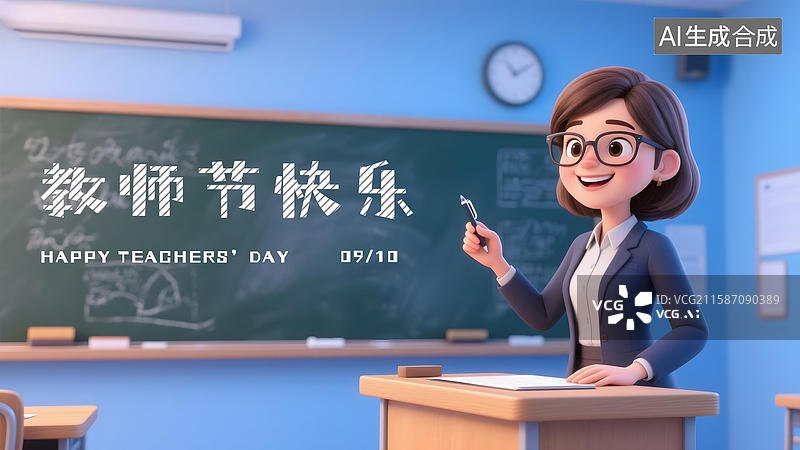 【AI数字艺术】教师节3D卡通女老师讲课海报图片素材