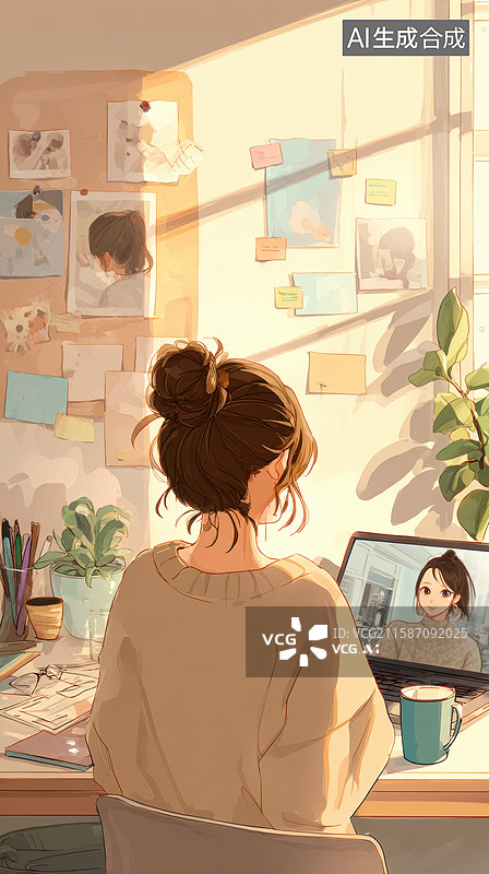 【AI数字艺术】窗边办公的女性图片素材