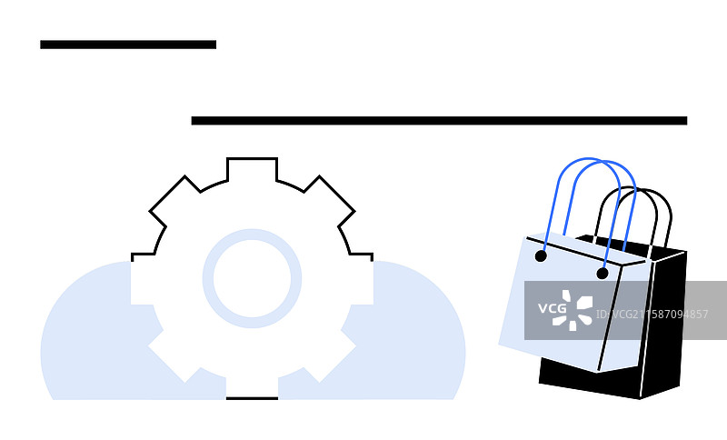 购物袋旁边有齿轮和云朵形状图片素材