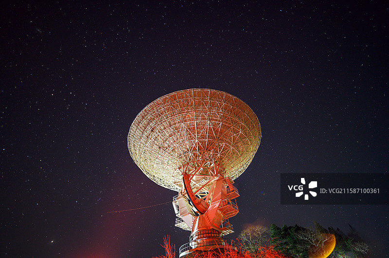 夜晚天文台望远镜与星空图片素材