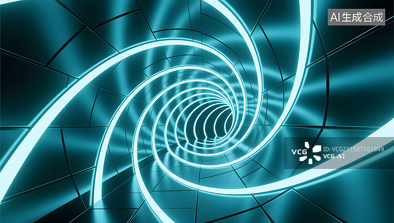 【AI数字艺术】蓝色科技的抽象三维渲染场景插图图片素材