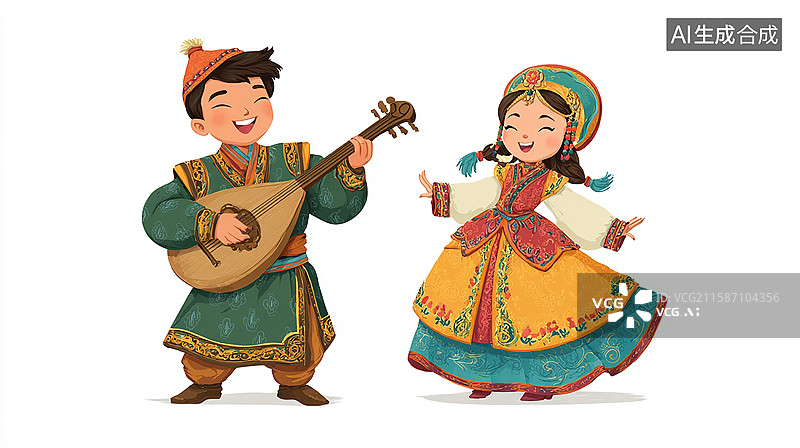 【AI数字艺术】身着民族服饰弹奏乐器艺术家图片素材