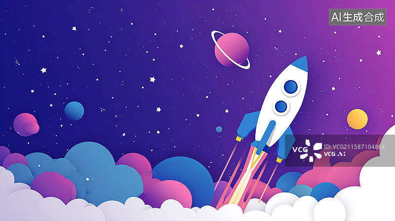 【AI数字艺术】太空中飞行的火箭动画素材图片素材