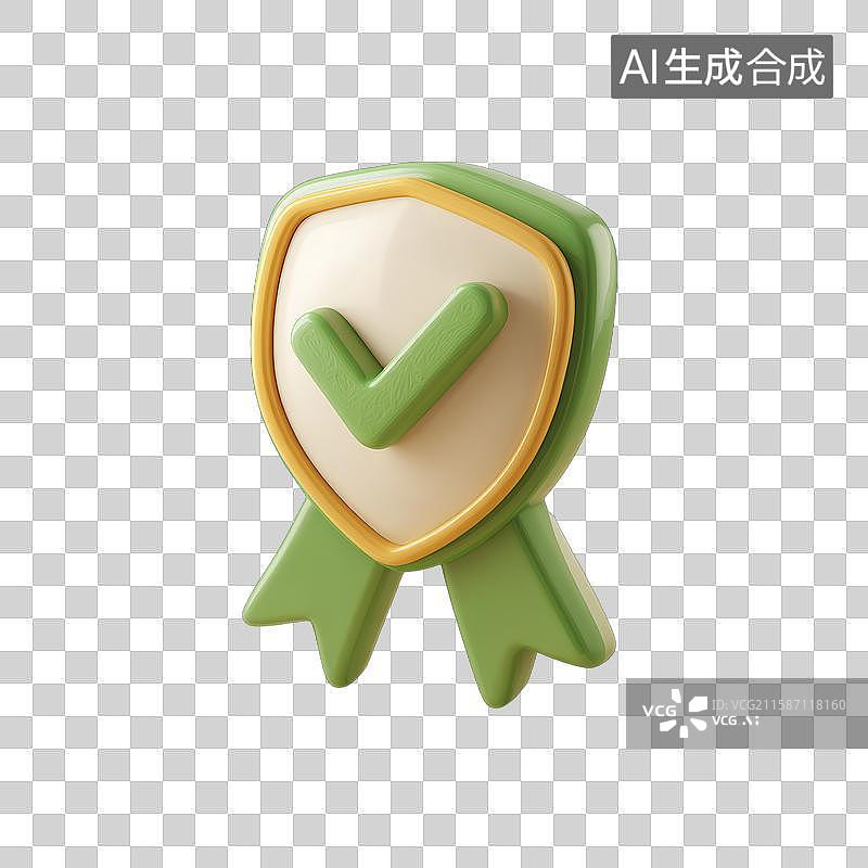 【AI数字艺术】绿色盾牌徽章，带有对勾标志图片素材