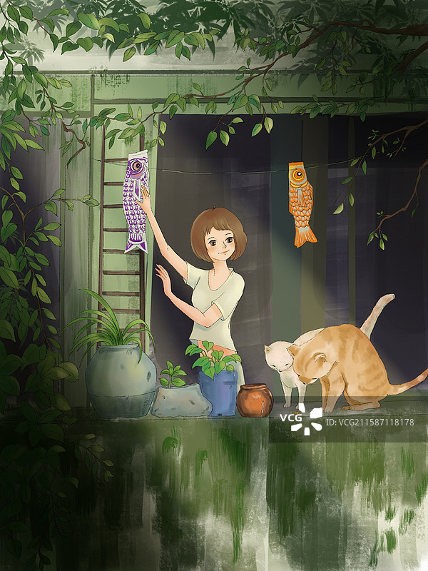 阳光下的我和猫图片素材