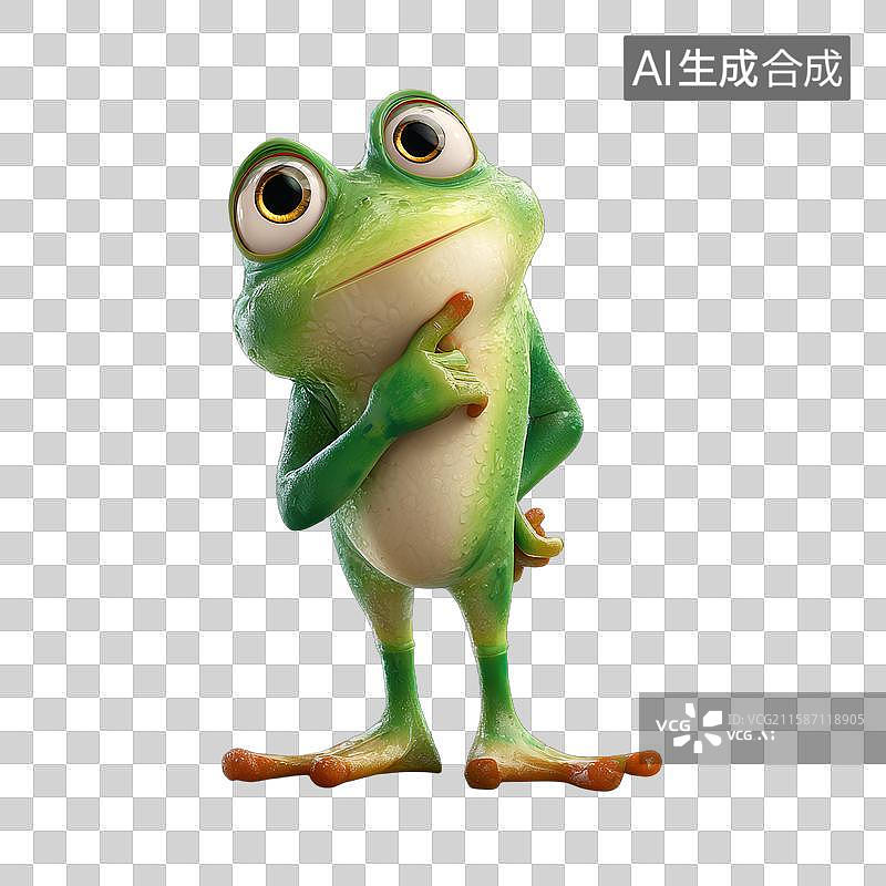 【AI数字艺术】绿色青蛙思考状图片素材