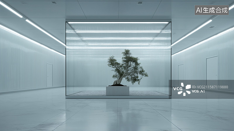 【AI数字艺术】封闭空间内的树图片素材