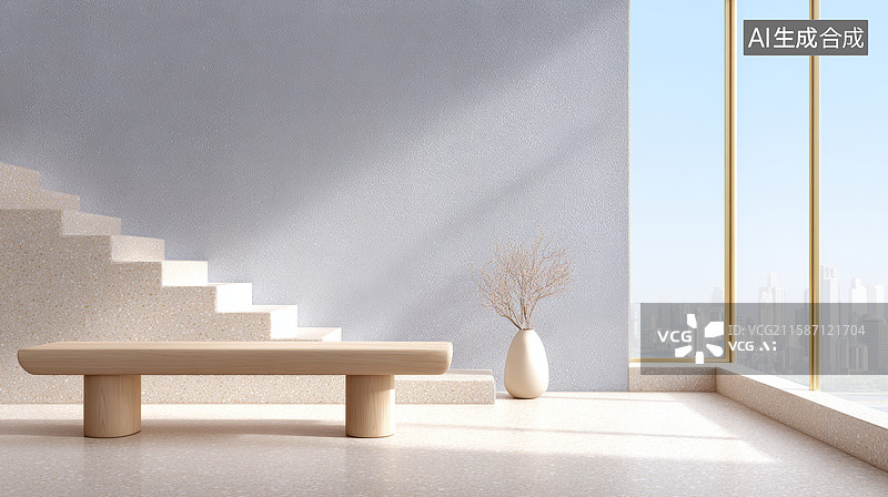 【AI数字艺术】室内摆放的木质长凳图片素材