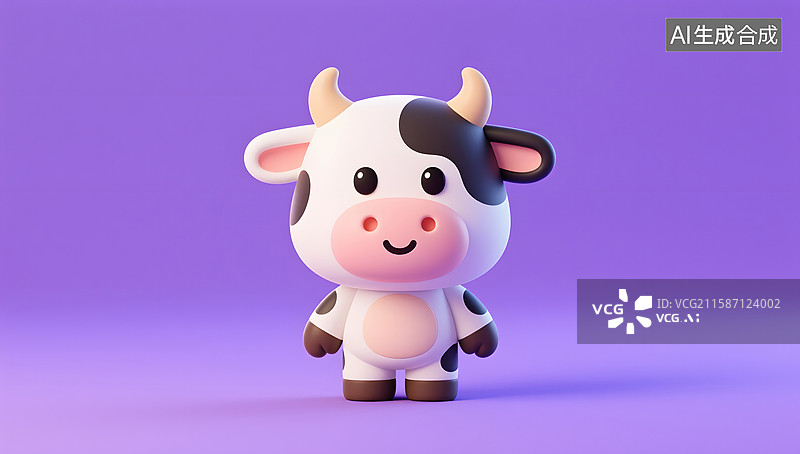 【AI数字艺术】可爱卡通的奶牛动物3D插画图片素材