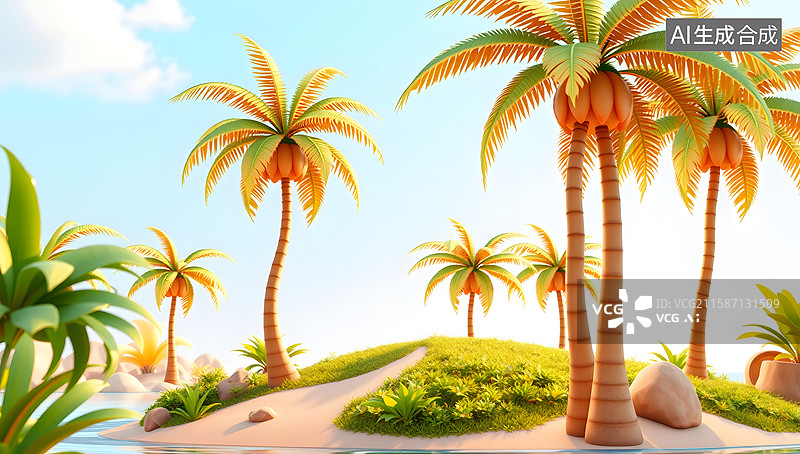 【AI数字艺术】夏季热带海岛3D渲染图片素材