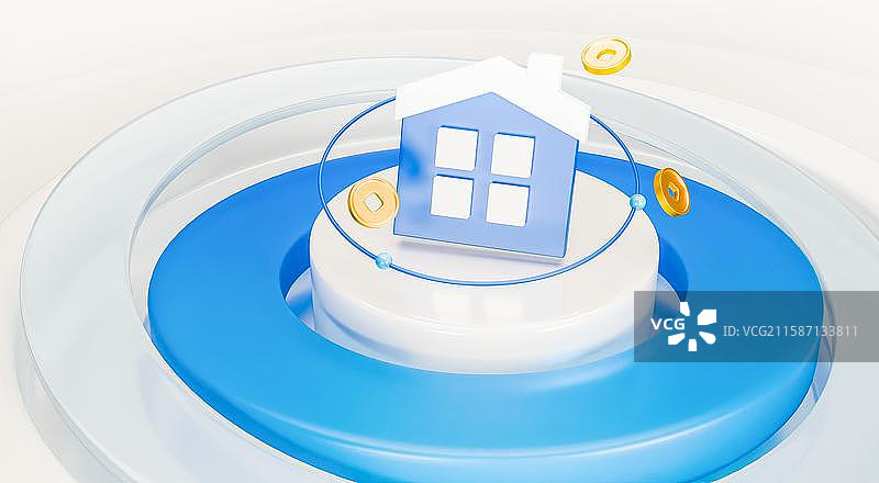 3D立体元素渲染背景科技房子符号小屋居住不动产房地产图片素材