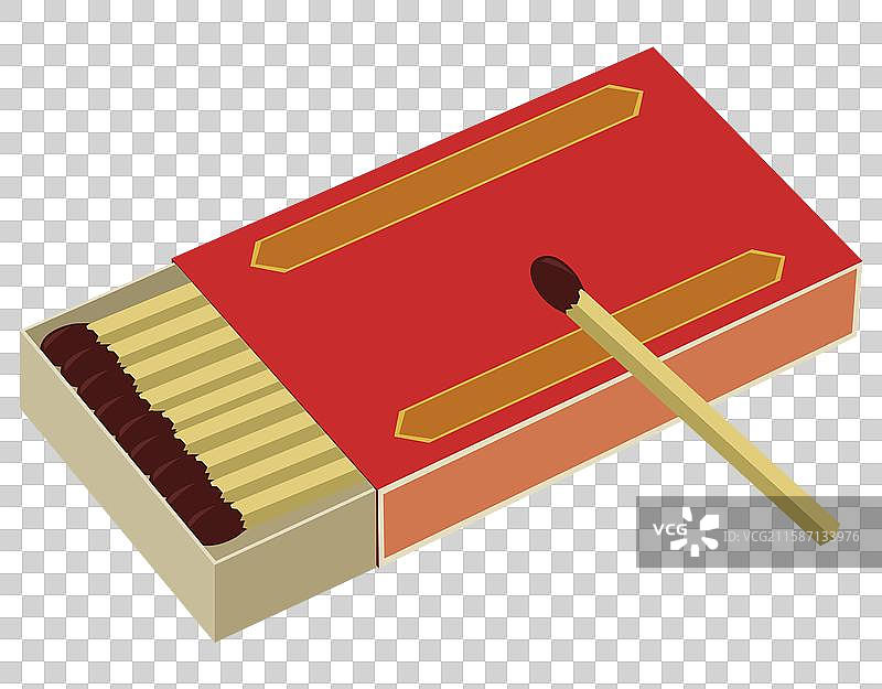火柴燃烧点燃木头木材纸盒包装商品货物易燃物卡通插画图片素材
