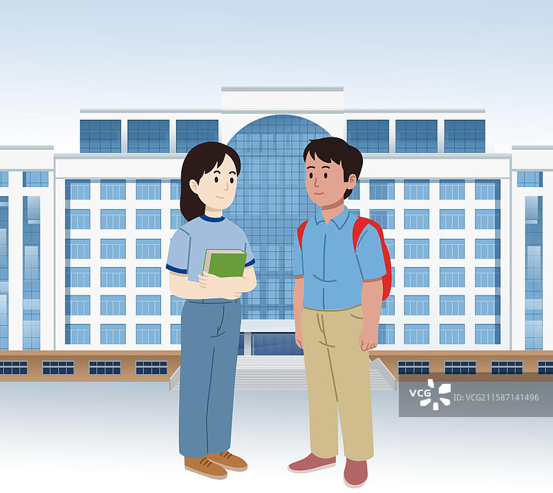 秋季大学中学小学开学季上学去学校学生人物青春活力读书学生插画图片素材