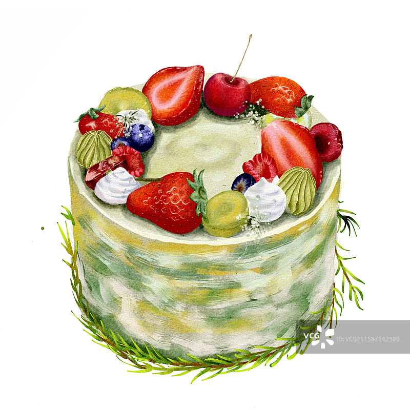 草莓提子车厘子奶油蛋糕图片素材