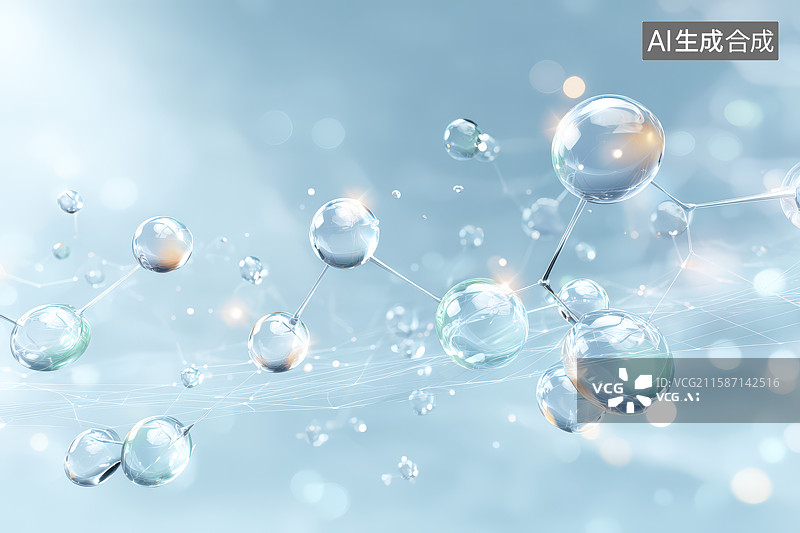 【AI数字艺术】淡蓝背景透明分子结构图图片素材