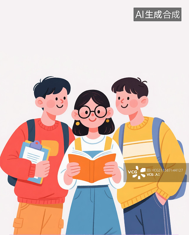 【AI数字艺术】一群学生围绕着书籍图片素材
