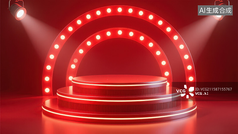 【AI数字艺术】3D渲染黄色聚光灯下领奖台现场与颁奖典礼舞台图片素材