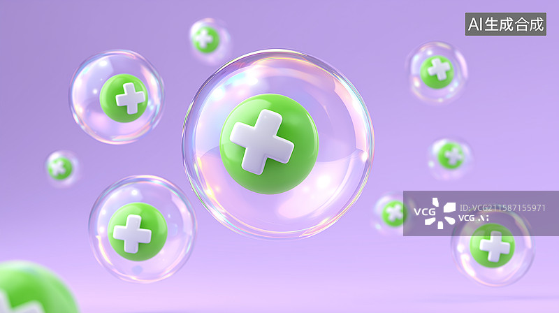 【AI数字艺术】3D医疗气泡十字图标场景图片素材