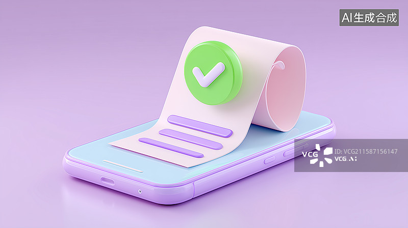 【AI数字艺术】3D手机账单清单确认概念插画图片素材