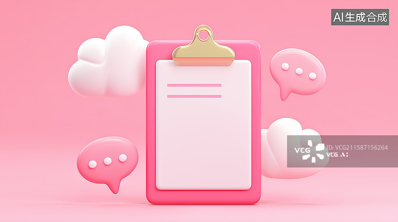 【AI数字艺术】3D粉色对话气泡和文件夹图片素材