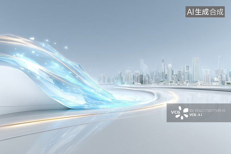 【AI数字艺术】光影之路未来都市科技感场景图片素材