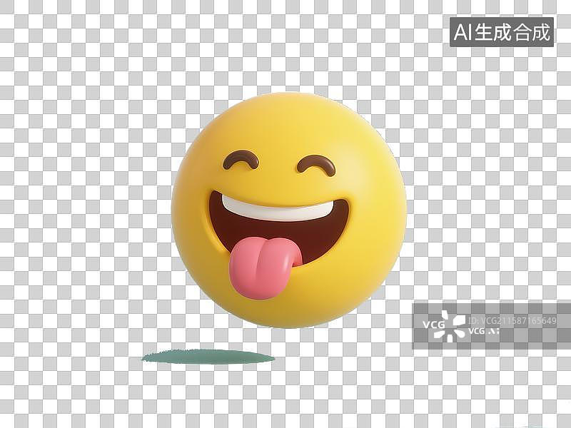【AI数字艺术】有趣的3D黄色笑脸与舌头情感插图图片素材
