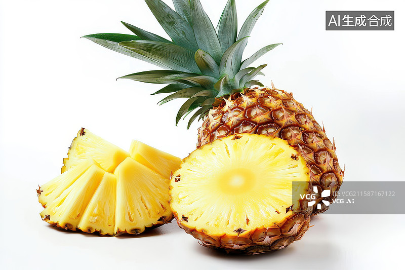 【AI数字艺术】新鲜菠萝切片展示图片素材
