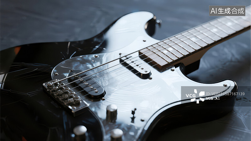 【AI数字艺术】黑色电吉他特写图片素材