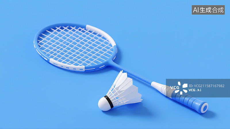 【AI数字艺术】3D羽毛球运动器材（羽毛球和羽毛球拍）体育器械特写图片素材