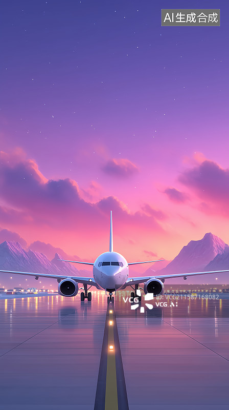 【AI数字艺术】飞机在跑道上准备起飞图片素材