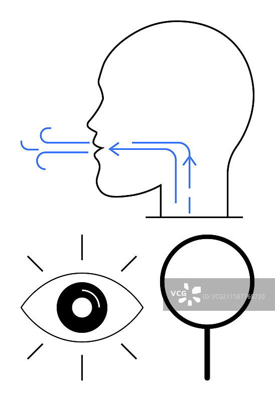 带有呼吸箭头的眼睛图解的人头图片素材