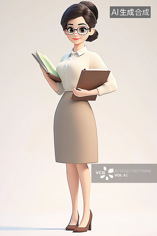 【AI数字艺术】职业女性手持文件站立图片素材