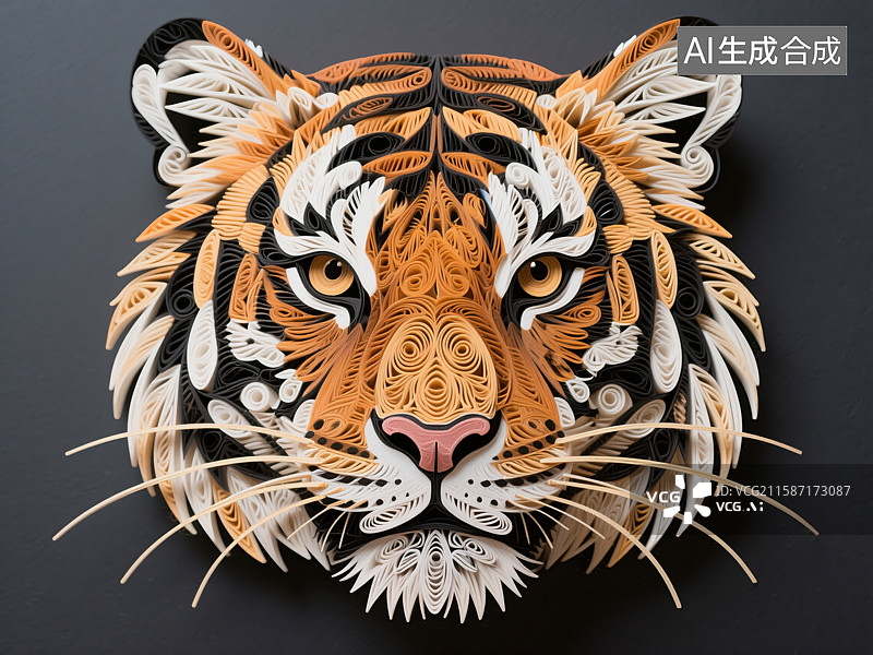 【AI数字艺术】纸艺老虎头像艺术作品图片素材