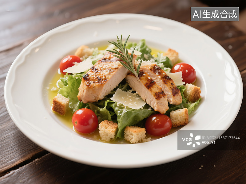 【AI数字艺术】烤鸡胸配凯撒沙拉图片素材