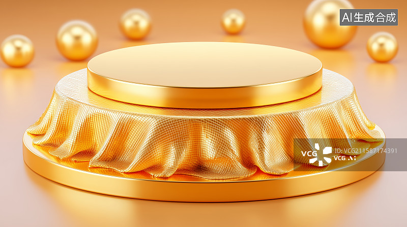【AI数字艺术】金色圆形讲台与球体装饰图片素材