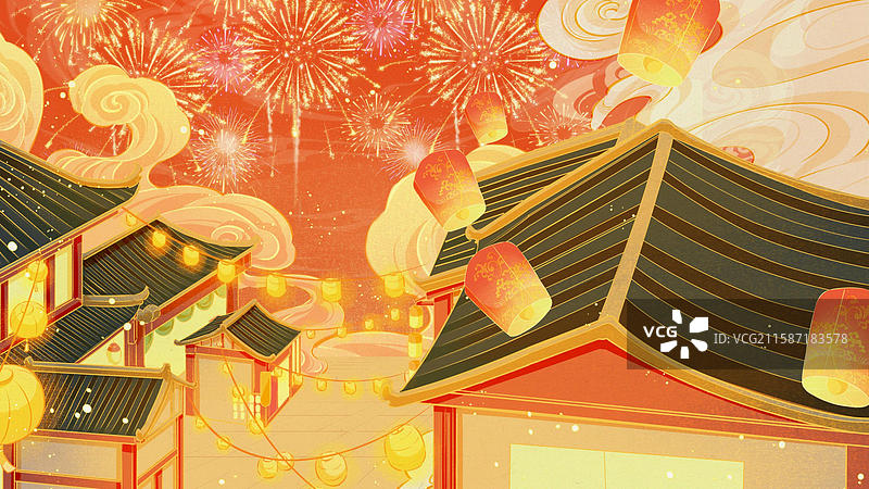 马年喜庆红色创意新年插画图片素材