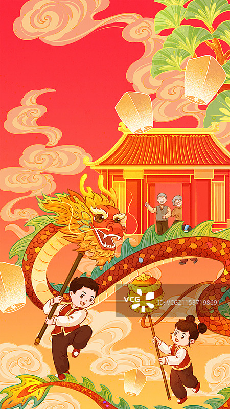 马年喜庆红色创意新年插画图片素材