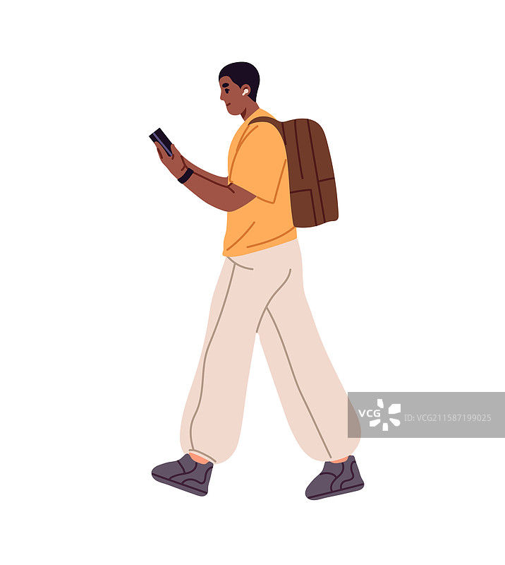 黑人男孩背着书包，卷轴社交图片素材