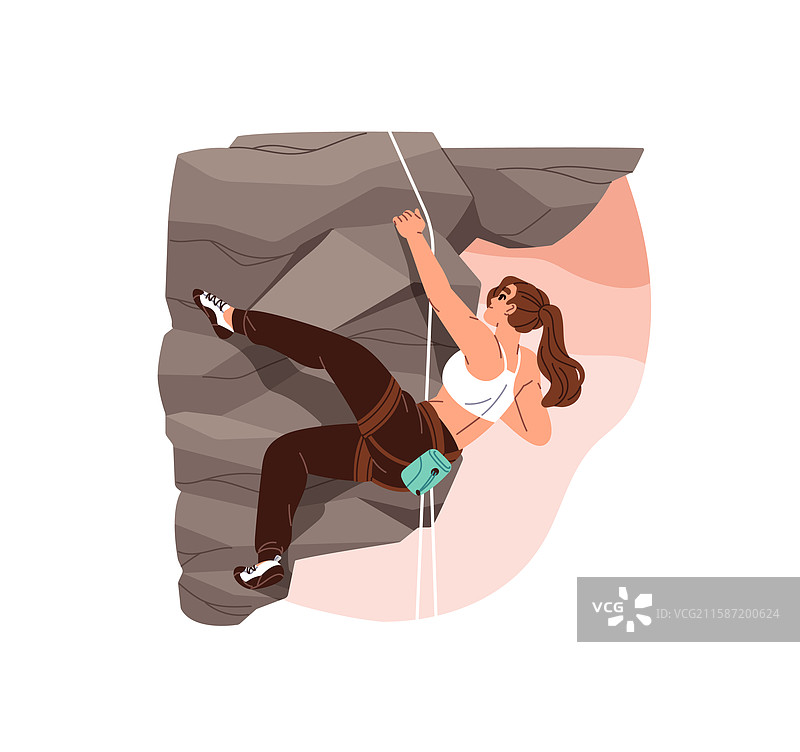 女性运动员正在攀登山顶图片素材