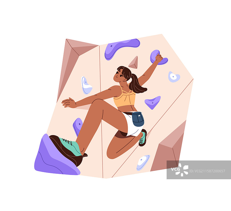 女孩在攀岩墙上进行极限运动图片素材