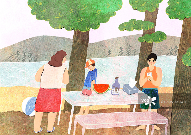 夏日户外家庭活动图片素材