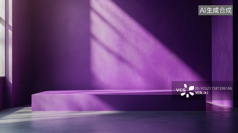 【AI数字艺术】紫色房间内的光影与平台图片素材