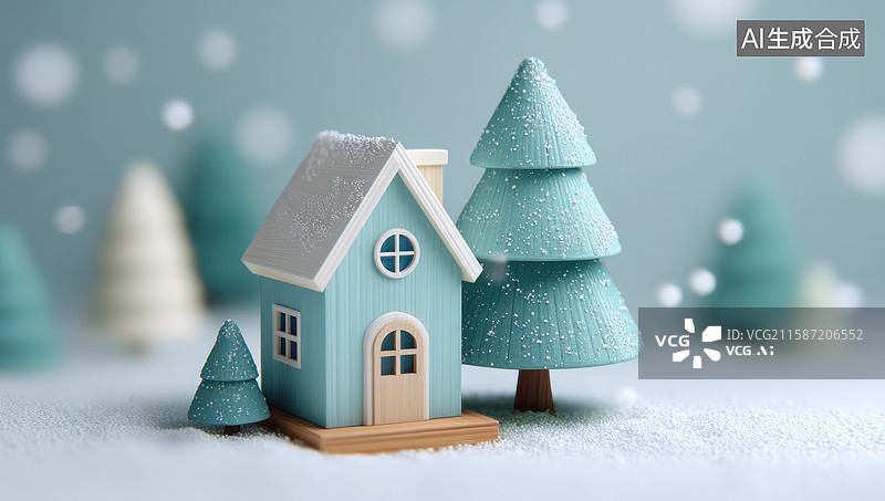 【AI数字艺术】冬日里带雪景的温馨小屋图片素材