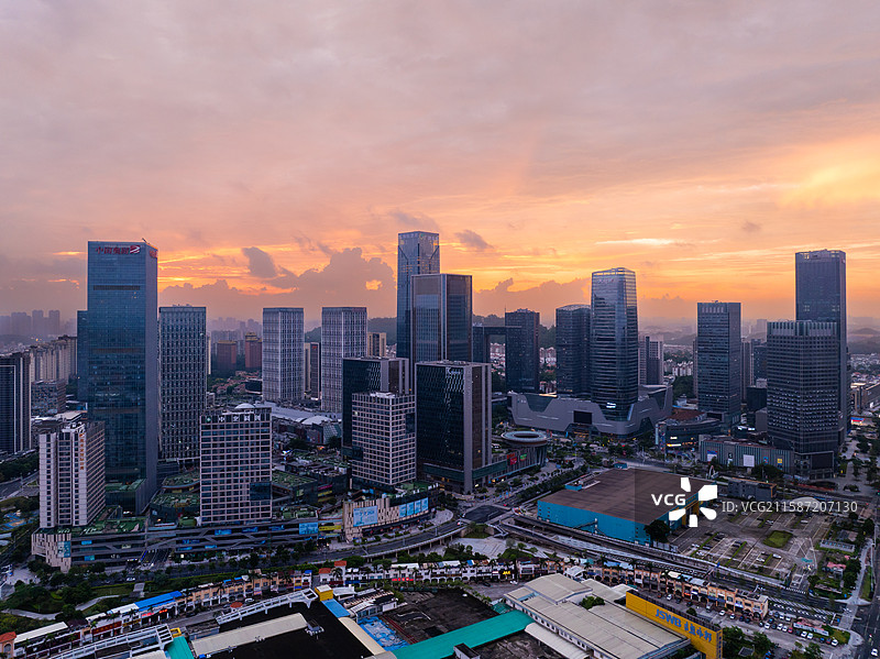 广东省广州市番禺万博CBD朝霞日出航拍图片素材
