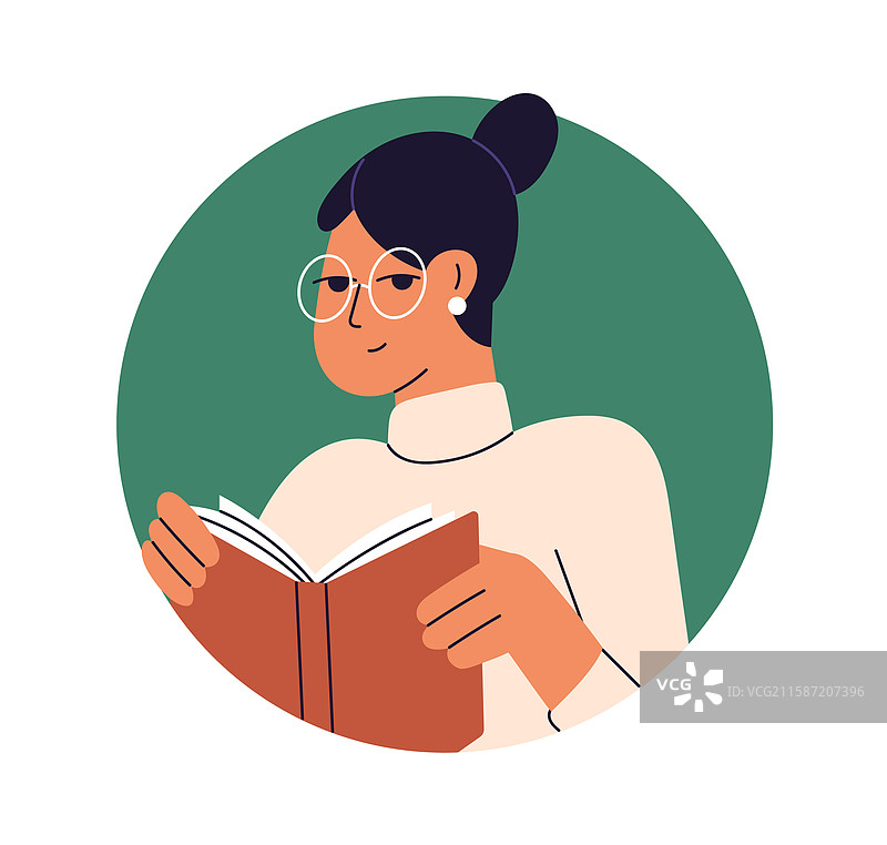 女人手持书籍在圆形中阅读图片素材
