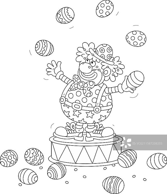 搞笑的小丑在表演中玩弄复活节彩蛋图片素材