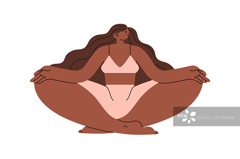 黑女人在冥想，莲花坐姿，平静而安宁图片素材