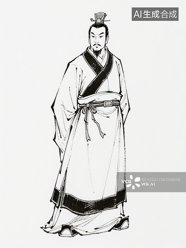 【AI数字艺术】古代白描历史人物孙权图片素材